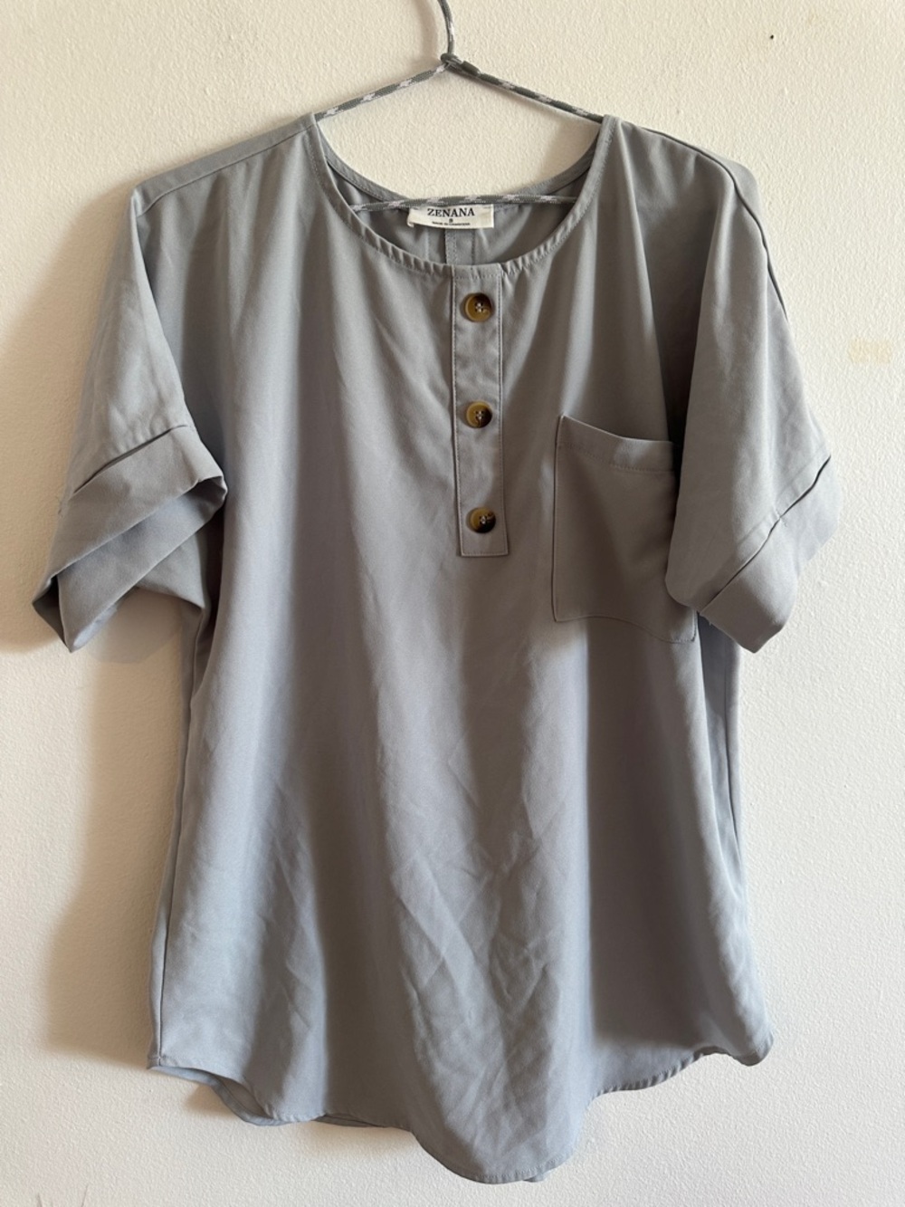 Zenana Outfitters Dusty Teal Short Sleeve Button Henley Top - Preloved